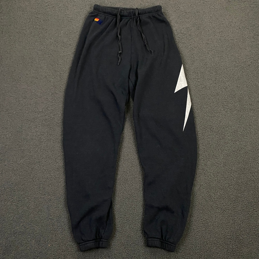 Aviator Nation Sweatpants Womens Small Blue Lightning Bolt Logo Fleece Jogger